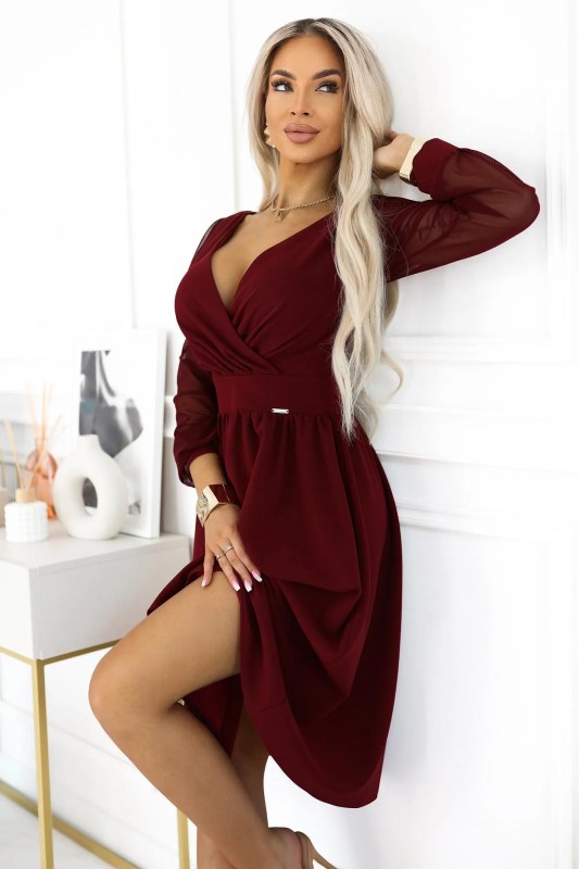 sukienka midi z&nbsp;dekoltem i&nbsp;bordowa model 22603012 - numoco - Dámské erotické prádlo komplety a&nbsp;sety