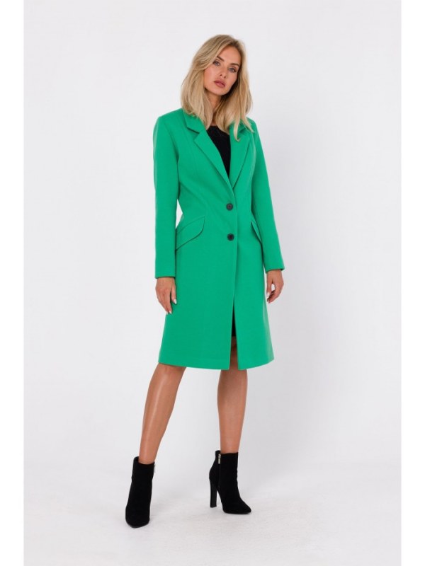 Dámský kabát na knoflíky M758 zelený - Moe - Dámské kabáty