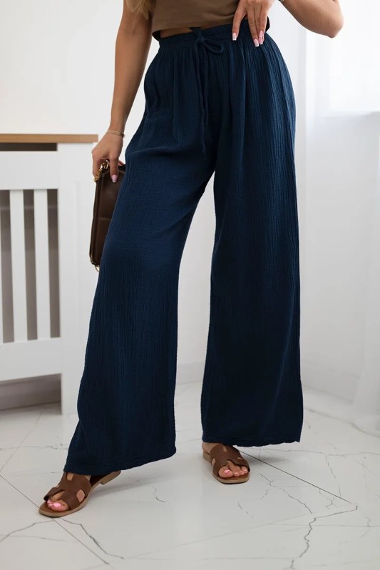 Dámské mušelínové kalhoty Tmavě modrá model 21092482 - FPrice - Dámské kalhoty