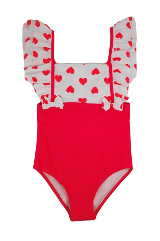 Jednodílné dívčí plavky se srdíčky růžovo-bílá KD006 - Noviti - Dámské plavky