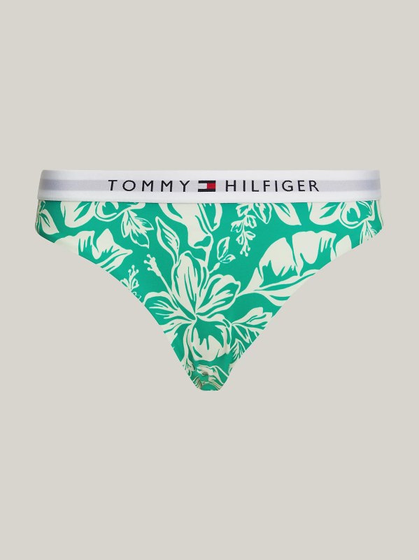Dámské plavkové kalhotky UW0UW05366 0IE zelené se vzorem - Tommy Hilfiger - Dámské plavky