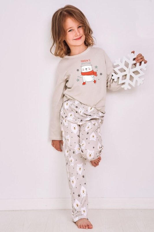 Zateplené dívčí pyžamo model 17857234 šedé s medvídkem - Taro - Dámské pyžama