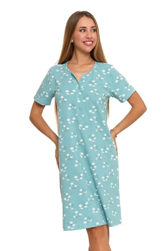 Noční košilka Natálie mátová s kytičkami - Dámské pyžama