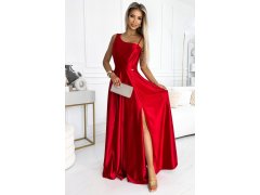 Elegantní dlouhé červené dámské saténové šaty přes jedno rameno model 19422253 - numoco