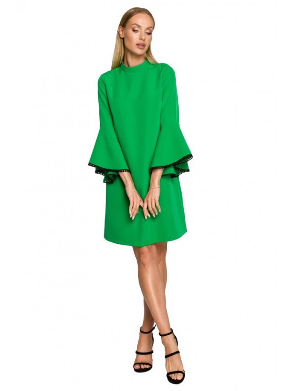 Dámské šaty áčkového střihu s rukávy zelené model 18422203 - Moe - Dámské saka
