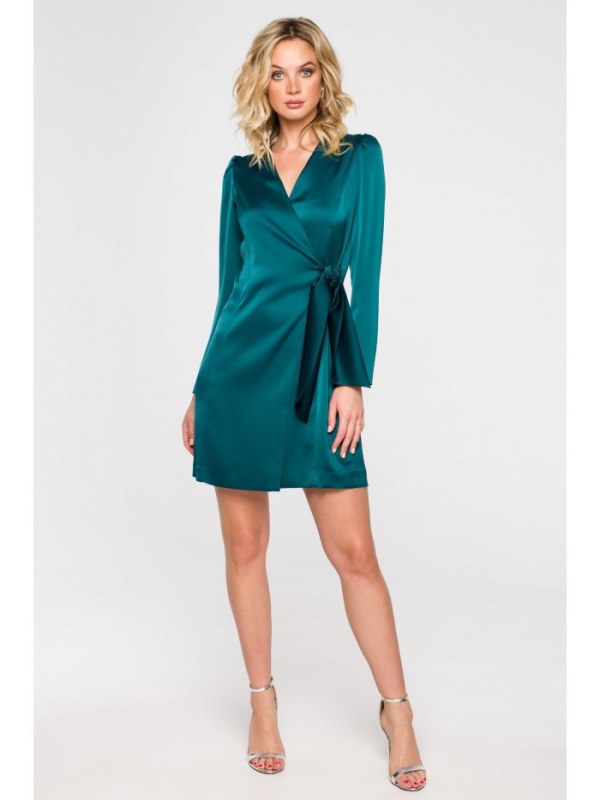 Dámské zavinovací šaty K156 Tmavě smaragd zelené - Makover - Dámské saka