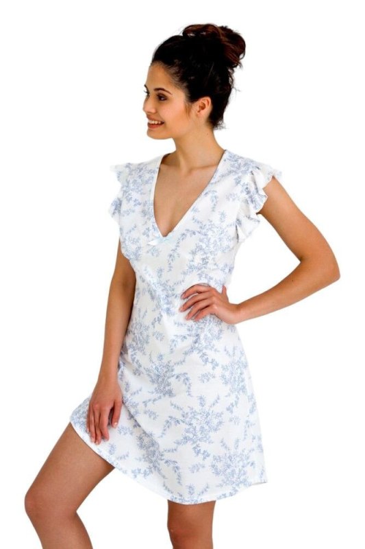 Bavlněná košilka Miriam bílá s modrým květinovým vzorem - Dámské spodní prádlo košilky