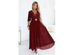 sukienka maxi z&nbsp;i paskiem bordowa model 22599772 - numoco basic