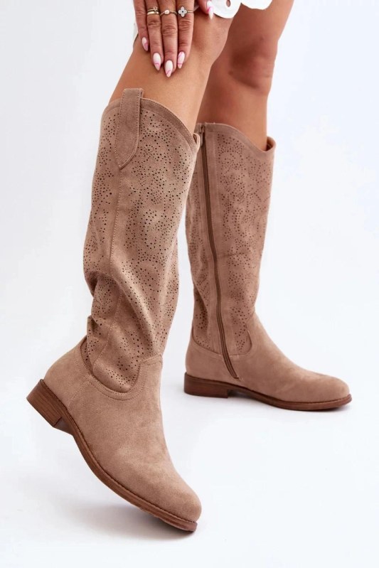 Ažurové kozačky model 20646522 hnědé Step in style - Inello