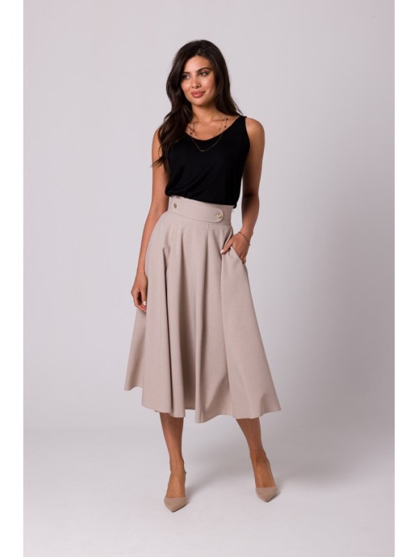 Sukně s vysokým pasem B265 béžová - Stylove - Dámské sukně