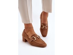 Dámské lodičky na širokém podpatku Hnědá camel model 20119642 - Inello