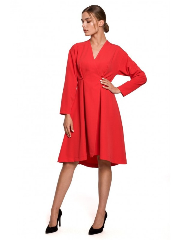 Asymetrické vypasované šaty S280 červené - Stylove - čepice, rukavice a šály