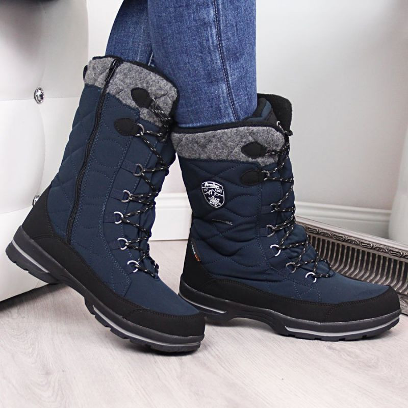 Dámské nepromokavé sněhové boty SN10/23 Tmavě modrá s šedou - American Club - Doplňky čepice, rukavice a šály