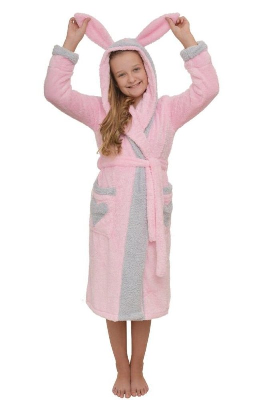 Dívčí župan Emma světle růžový s ušima - Doplňky čepice, rukavice a šály