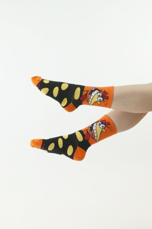 Veselé ponožky Cow and chicken oranžové - Doplňky čepice, rukavice a šály