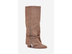 Kozačky na podpatku model 21764620 khaki Step in style - SWEET SHOES 2