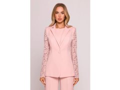 Dámské sako s&nbsp;krajkovými rukávy model 21857561 Pudr růžová - Moe 1