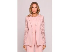 Dámské sako s&nbsp;krajkovými rukávy model 21857561 Pudr růžová - Moe 2