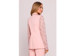 Dámské sako s&nbsp;krajkovými rukávy model 21857561 Pudr růžová - Moe 3