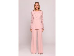 Dámské sako s&nbsp;krajkovými rukávy model 21857561 Pudr růžová - Moe 4