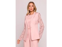 Dámské sako s&nbsp;krajkovými rukávy model 21857561 Pudr růžová - Moe 5