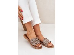 Dámské pantofle na plochém podpatku model 22014107 Taupe - Zazoo 8