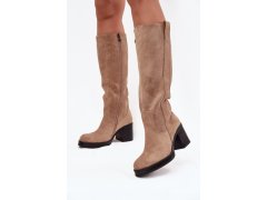 Dámské kozačky na podpatku Béžová shoes model 22018569 - Step in style 4
