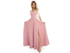 Dámské dlouhé krajkové šaty model 22074821 AMBER pudrově růžové - numoco 3
