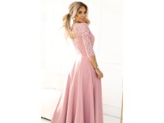 Dámské dlouhé krajkové šaty model 22074821 AMBER pudrově růžové - numoco 4
