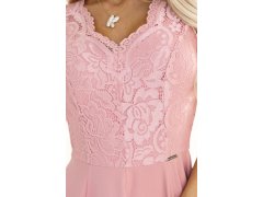 Dámské dlouhé krajkové šaty model 22074821 AMBER pudrově růžové - numoco 6