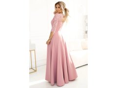 Dámské dlouhé krajkové šaty model 22074821 AMBER pudrově růžové - numoco 7