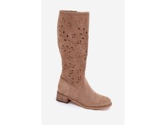 Ažurové kozačky na klínu model 22089635 béžové Seastar - SWEET SHOES 3