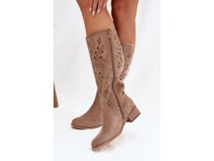Ažurové kozačky na klínu model 22089635 béžové Seastar - SWEET SHOES 6