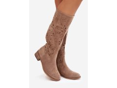 Ažurové kozačky na klínu model 22089635 béžové Seastar - SWEET SHOES 7
