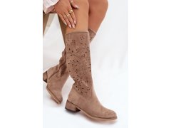 Ažurové kozačky na klínu model 22089635 béžové Seastar - SWEET SHOES 8