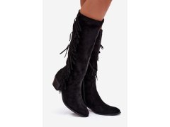 Dámské kozačky s třásněmi zateplené černé model 22155378 - SWEET SHOES 2