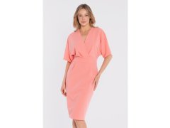 Midi šaty se zavinovacím střihem model 22194608 lososová - STYLOVE 1