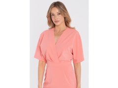 Midi šaty se zavinovacím střihem model 22194608 lososová - STYLOVE 2