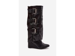 Dámské kozačky s ohrnutým lemem černé model 22383600 - SWEET SHOES 5