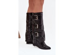 Dámské kozačky s ohrnutým lemem černé model 22383600 - SWEET SHOES 6