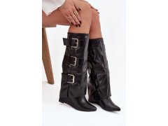 Dámské kozačky s ohrnutým lemem černé model 22383600 - SWEET SHOES 7