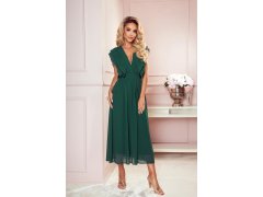Dámské midi šaty v lahvově zelené barvě s volánky a dekoltem model 22334544 - numoco 3