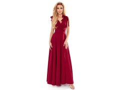 Dlouhé dámské šaty ve vínové bordó barvě s výstřihem a zavazováním na ramenou model 22192368 - numoco 1