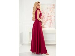 Dlouhé dámské šaty ve vínové bordó barvě s výstřihem a zavazováním na ramenou model 22192368 - numoco 4