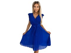 Dámské plisované šaty v chrpové barvě s výstřihem a volánky model 18526733 - numoco 1