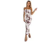 přiléhavé šaty bez ramínek v&nbsp;hnědé a&nbsp;bílé barvě se vzorem boho model 21210356 - numoco basic 1
