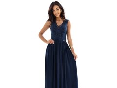 dlouhé elegantní maxi šaty s&nbsp;krajkovým vrškem a&nbsp;rozparkem na nohou tmavě modré model 21318836 - numoco 3