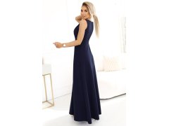 elegantní maxi šaty s obálkovým výstřihem a rozparkem na nohou tmavě modré model 21427379 - numoco 5