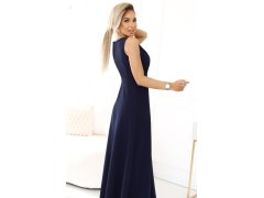 elegantní maxi šaty s obálkovým výstřihem a rozparkem na nohou tmavě modré model 21427379 - numoco 6