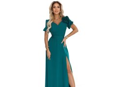 Elegantní dlouhé šaty s&nbsp;páskem a&nbsp;vysokým rozparkem lahvově zelené model 21779075 - numoco 2
